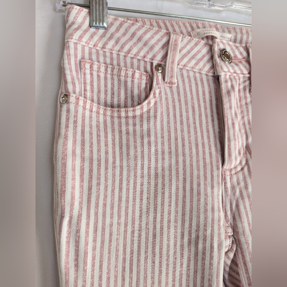 LC Lauren Conrad 2 Pink Striped Ankle Jeans White Stretchy Skinny Summer
